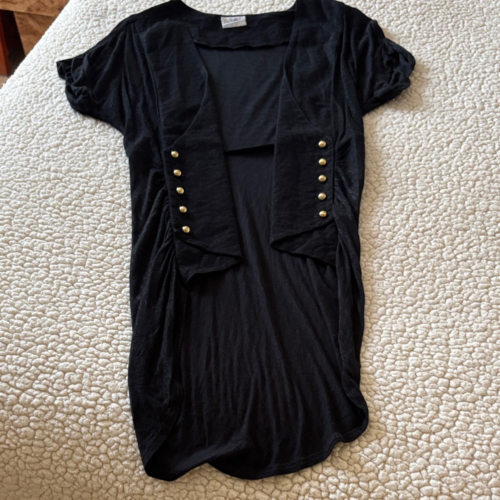 Free People Black Blouse with Gold Buttons